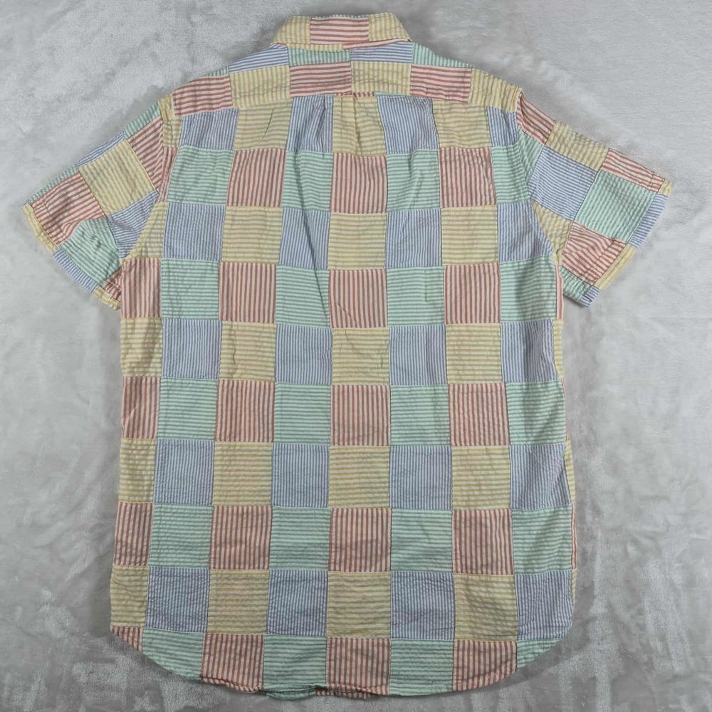 J. Crew Seersucker Shirt Men's Large Tall LT Classic Patch Work Short Sleeve - Picture 4 of 7